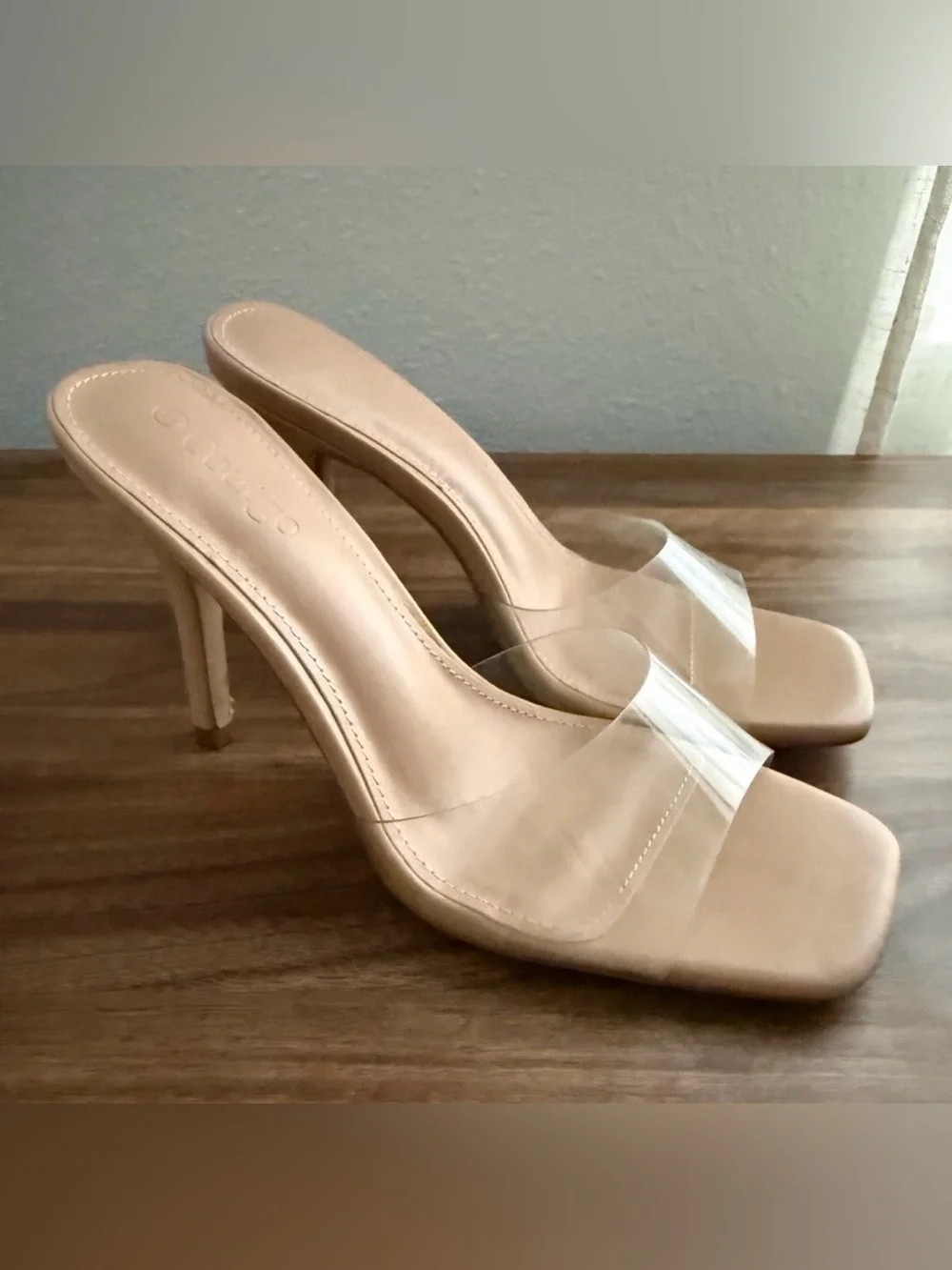 Beige and Clear Strap Heel Sandals